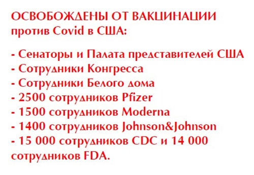 ОСВОБОЖДЕНЫ ОТ ВАКЦИНАЦИИ против Covid в США ОСВОБОЖДЕНЫ ОТ ВАКЦИНАЦИИ против Covid в США