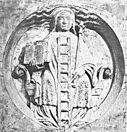Алхимия изображена в виде женщины, чья голова касается облаков