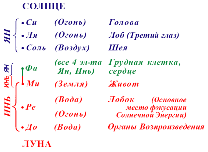 Схема ОтРАЖЕНия Стихий и нот в чакРАмах ЧелоВека